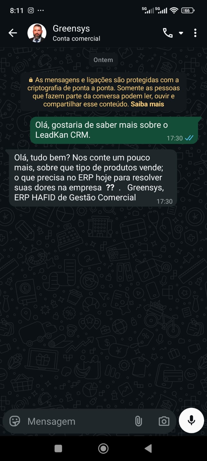 Tela mobile do WhatsApp no LeadKan CRM